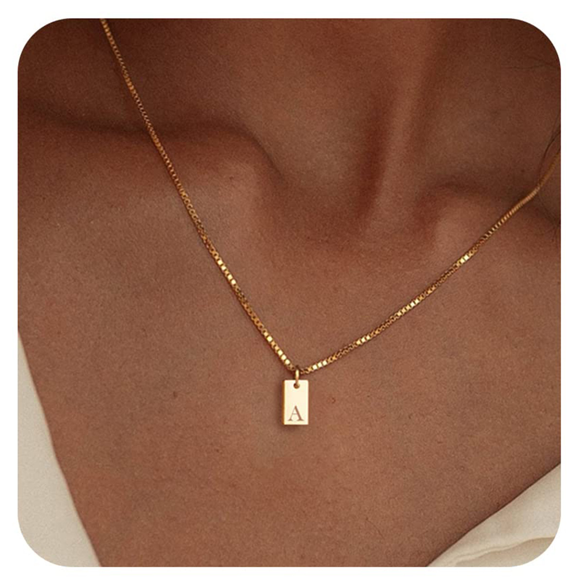 Birth Flower Necklace - Tiny Square Initial Letter Necklaces Golden