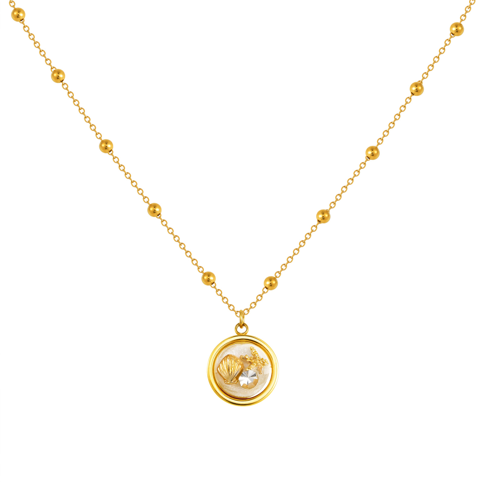 Birth Flower Necklace - Women's Round Necklace with Shell Starfish