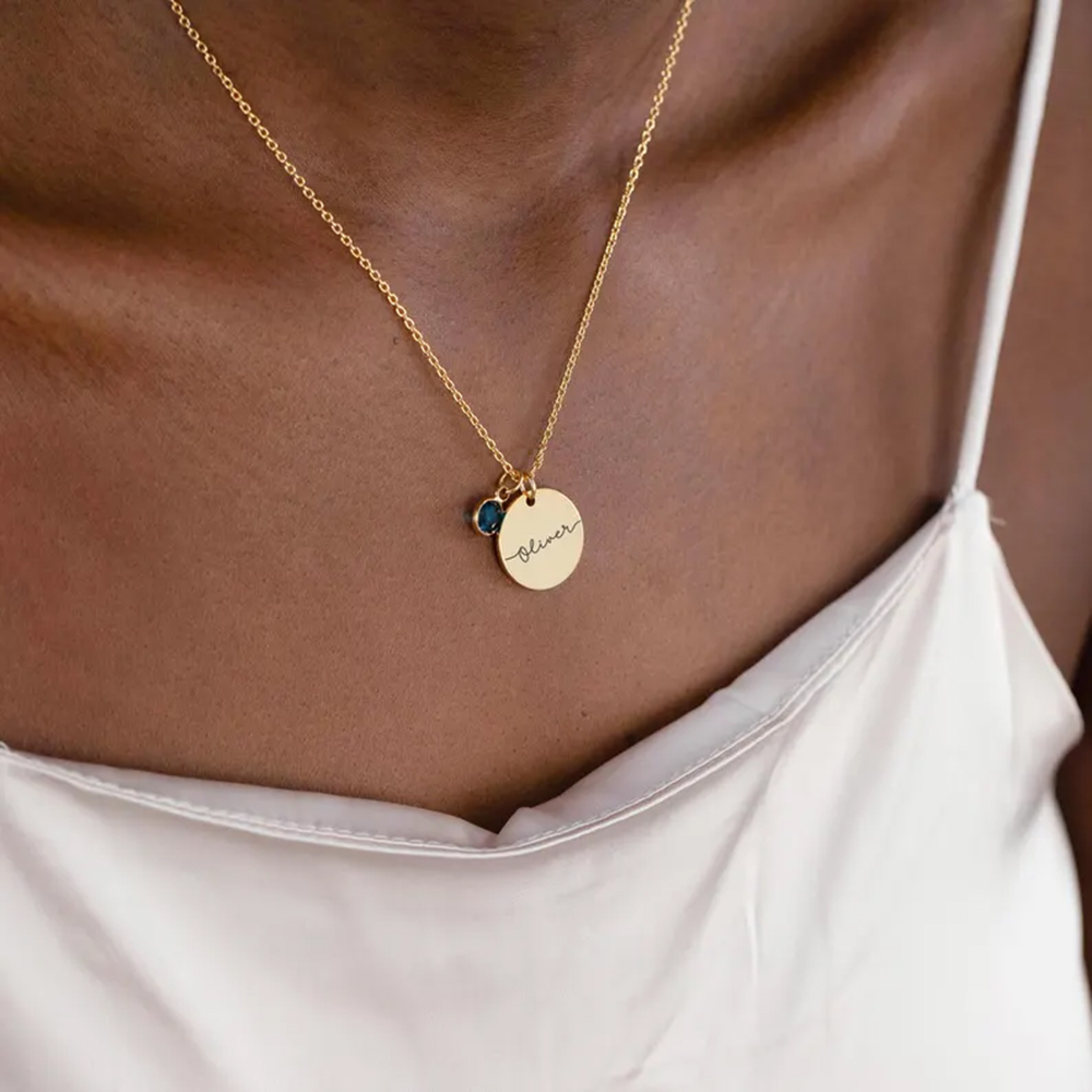 Personalized Custom Name Disc  - Birth Flower Necklace review and price