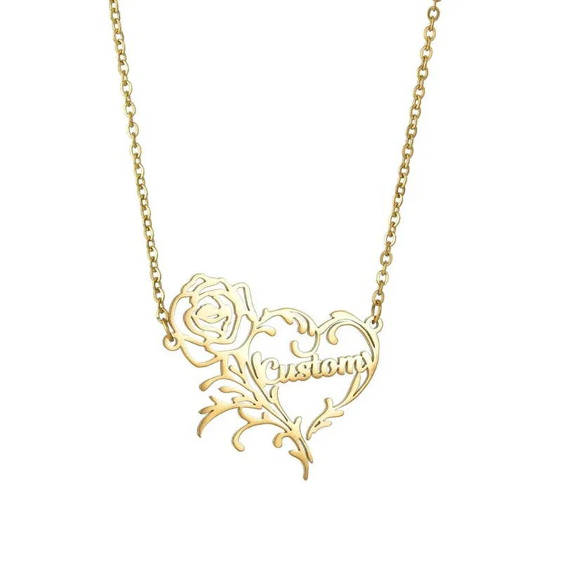 Custom Name Rose Heart Charm N - Birth Flower Necklace review and price