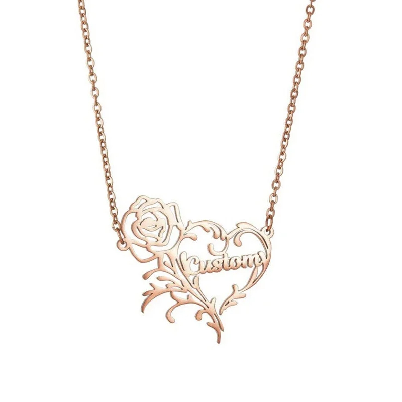 Custom Name Rose Heart Charm N - Birth Flower Necklace review and price